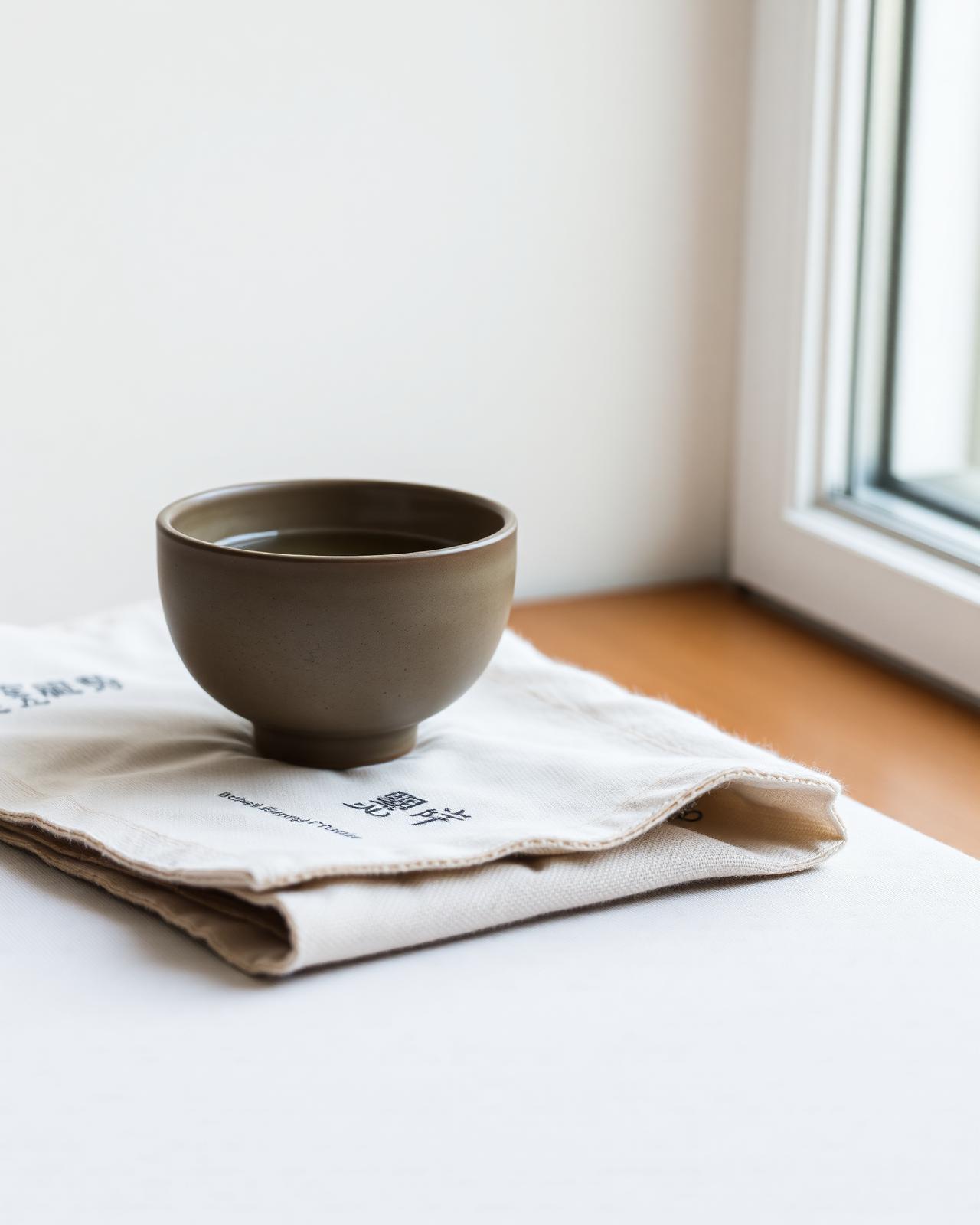 A simple ceramic tea bowl resting in soft window light
